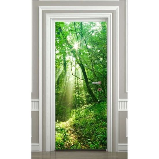 Autocollant Porte 3D Forêt Automne - Sticker Mural Trompe-l'œil 80x200 Cm, Facile à Poser Et à Enlever