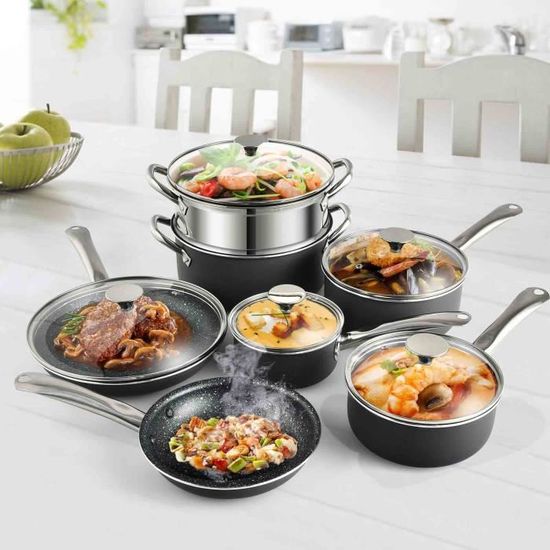 COSTWAY Batterie de Cuisine Antiadhésive 12 Pièces Tous Feux dont Induction SANS Teflon Ni PFOA