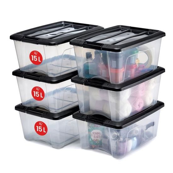 IRIS OHYAMA Boîte de rangement empilable avec couvercle - Multi Box -  MBX-38- Plastique - Noir, rouge et transparent - 38 L - Cdiscount Bricolage