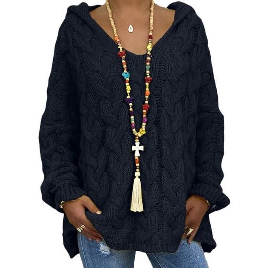 Sweat à Capuche Femme Chic Avec Col En V & Détails Gaufrés - Pullover Oversize Manches Longues Pour Automne - 10
