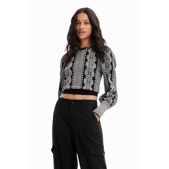 Pull gris à col rond et côtés fendus | FR Pull gris à col rond et côtés fendus | FR