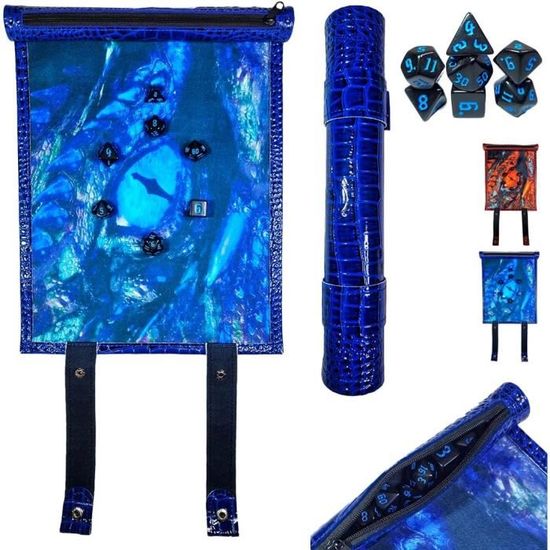 Power Beast Dungeon, Sac pour Les dés et Piste de Dés Cuir, 2 en 1, Sac et Plateau Jeu de Dés + Ensemble de Dés, sac en cuir véritable, Pochette en cuir
