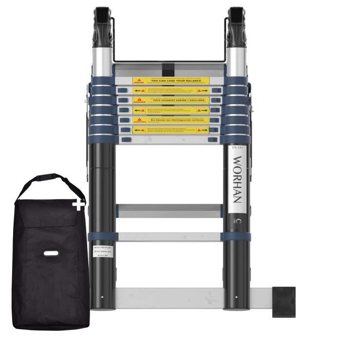 WORHAN® Echelle 5m Télescopique Aluminium Anodisé Modulable Pliable Polyvalente Escabeau Solide 500cm K5C+bag