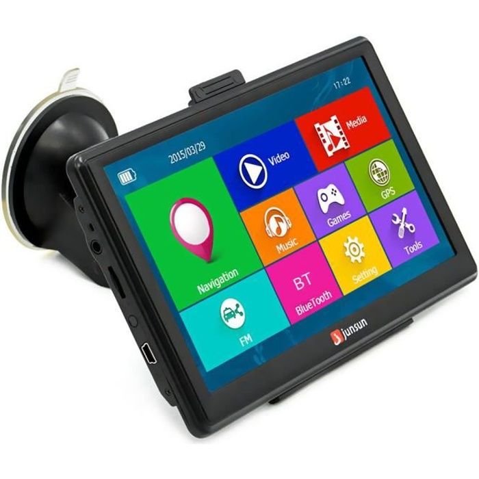 Junsun D100 7.0'' Navigateur GPS Bluetooth Multimédia Lecteur avec des cartes gratuites Win CE 6.0 8 Go + 256 Mo - Noir