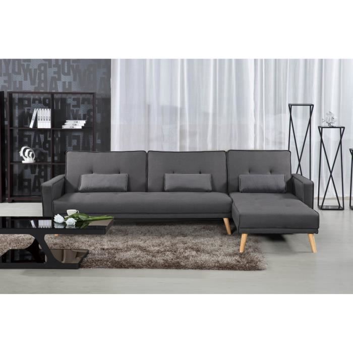 Canapé d'angle convertible modulable en tissu gris CLEA