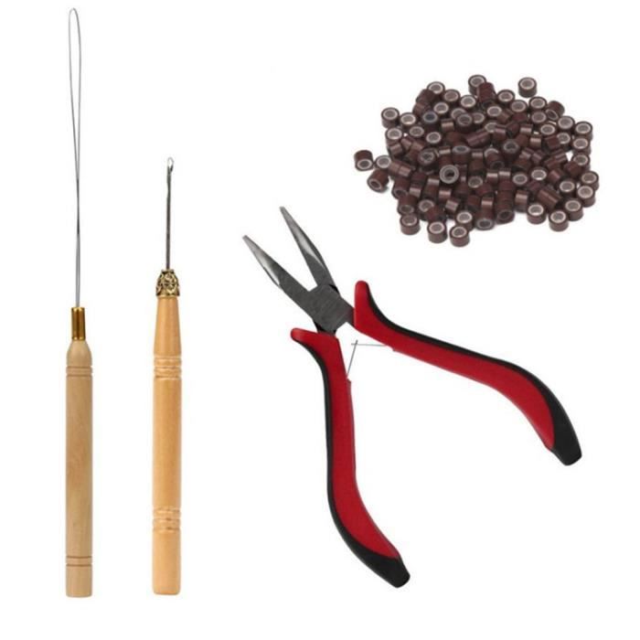 PERRUQUE Kit d'outils d'extension de cheveux en plumes Pince à extension de cheveux à micro-anneau tirant le crochet @xu4828
