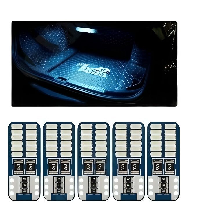 5x Ampoules T10 LED W5W Veilleuses 24 SMD Canbus Bleu ice interieur voiture