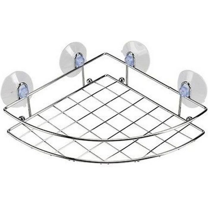 SUPPORT DE RANGEMENT DE DOUCHE A VENTOUSE ETAGERE POUR ANGLE DE COIN EN INOX POUR BOUTEILLE DE SHAMPOING OU GEL DOUCHE