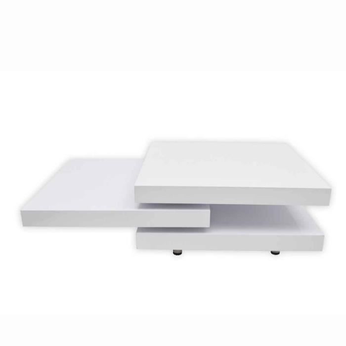 Magnifique Table basse blanc laque carree pivotante 3 plateaux