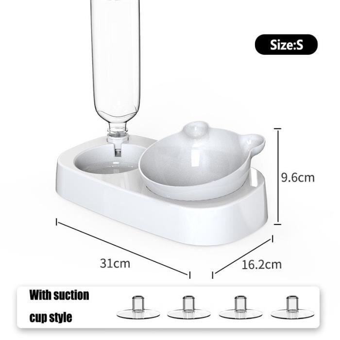 Ecuelle,Bol de nourriture pour chat antidérapant chien fontaine d'eau mangeoire Double bol chaton boire support - Type S white bowl