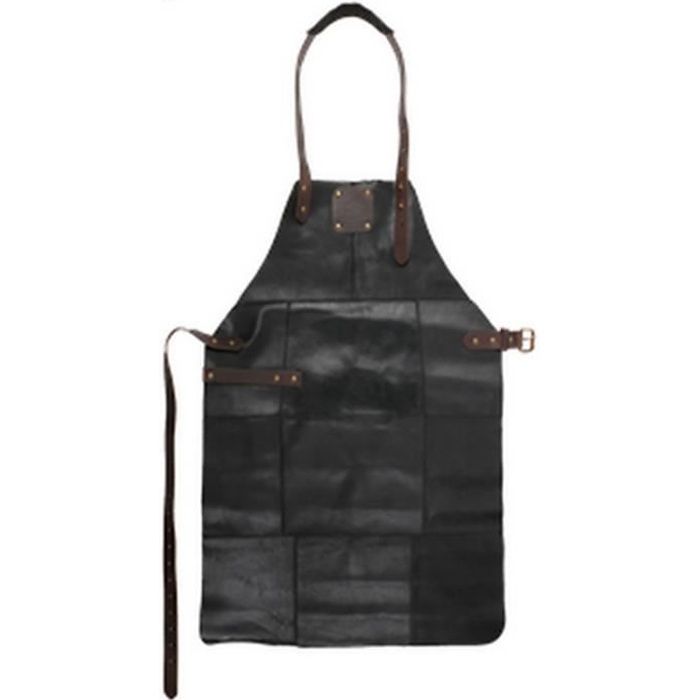 TABLIER EN CUIR LUXE CUISINIER CHEF - BBQ - POUR CUISINE OU CUISSON VIANDE BARBECUE GRILL BICOLORE NOIR MARRON PRO