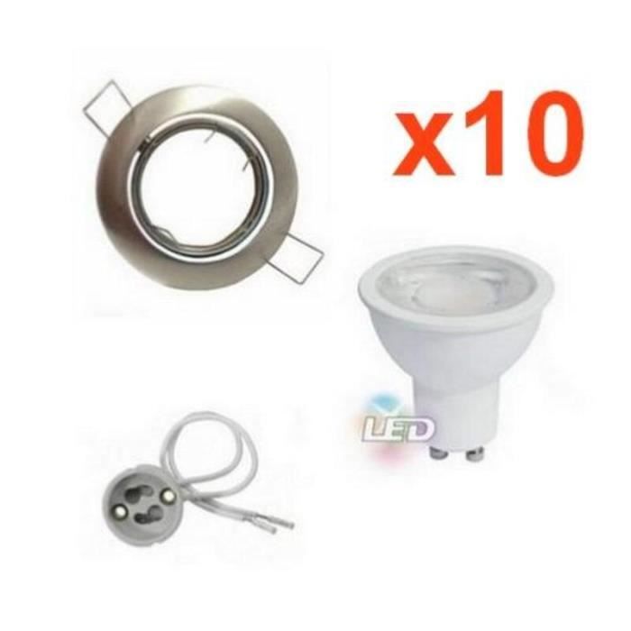 Kit Spot LED GU10 Encastrable Orientable 8W Rond Inox (Pack de 10) - Blanc Neutre 4200k - 5500k - SILUMEN