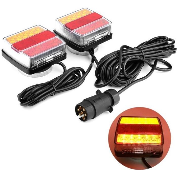 1 paire de feux arrière d'indicateur de lumière de sécurité à LED magnétique 12V pour voiture de camion de remorque-JIY