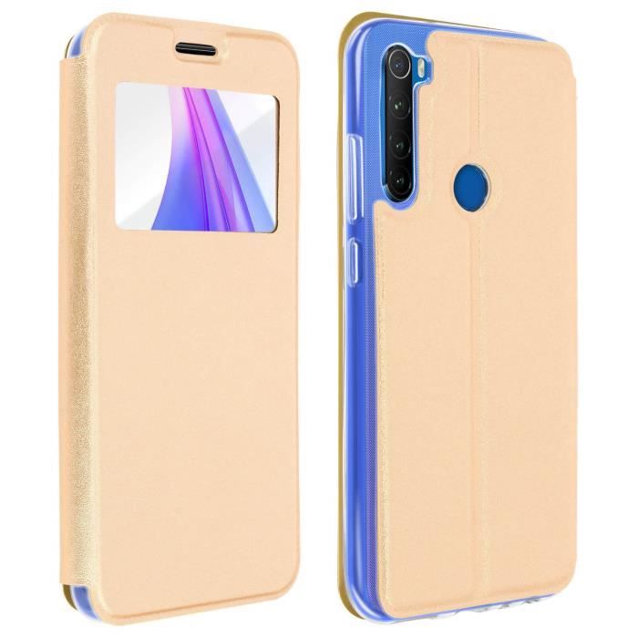 Housse Xiaomi Redmi Note 8T Étui Fenêtre Porte-carte Fonction Support Vidéo doré Jaune