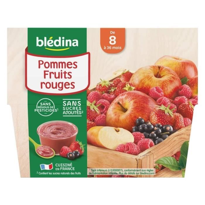 BLEDINA - Coupelles pommes fruits rouges 4x100g