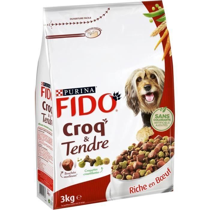 FIDO Croq'&Tendre - Bœuf, céréales et avec des vitamines - Pour chien adulte - 2 x 3 kg