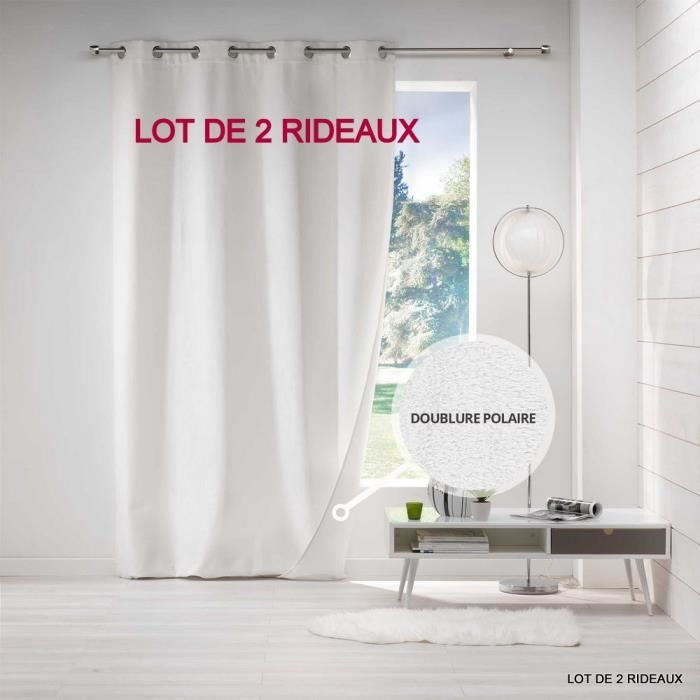 Lot de 2 rideaux thermique doublé polaire 140 x 260 cm jacquard avoriaz Blanc