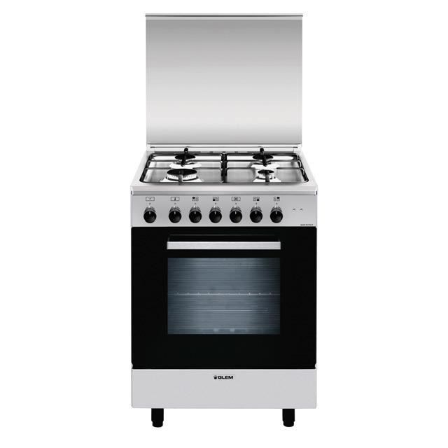 Glem A664MI6, Cuisinière, Acier inoxydable, Rotatif, Devant, Cuisinière à gaz, Moyenne
