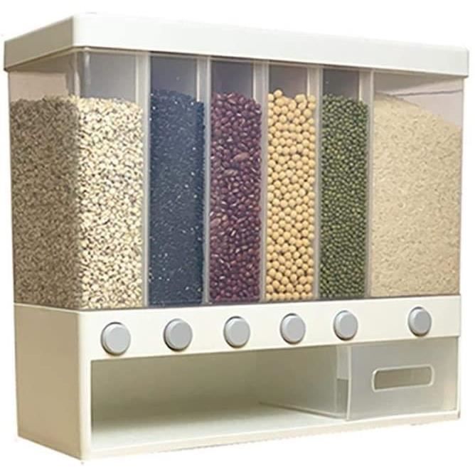 GOBRO Boîte de rangement murale pour céréales - Distributeur de nourriture sèche - Seau à riz - Compartiments multiples