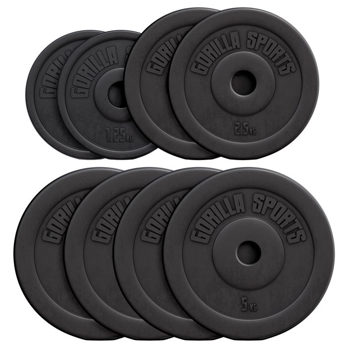 Lot de disques en plastique 27,5kg (4 x 5kg, 2 x 2,5kg et 2 x 1,25kg), diamètre d'alésage 31 mm