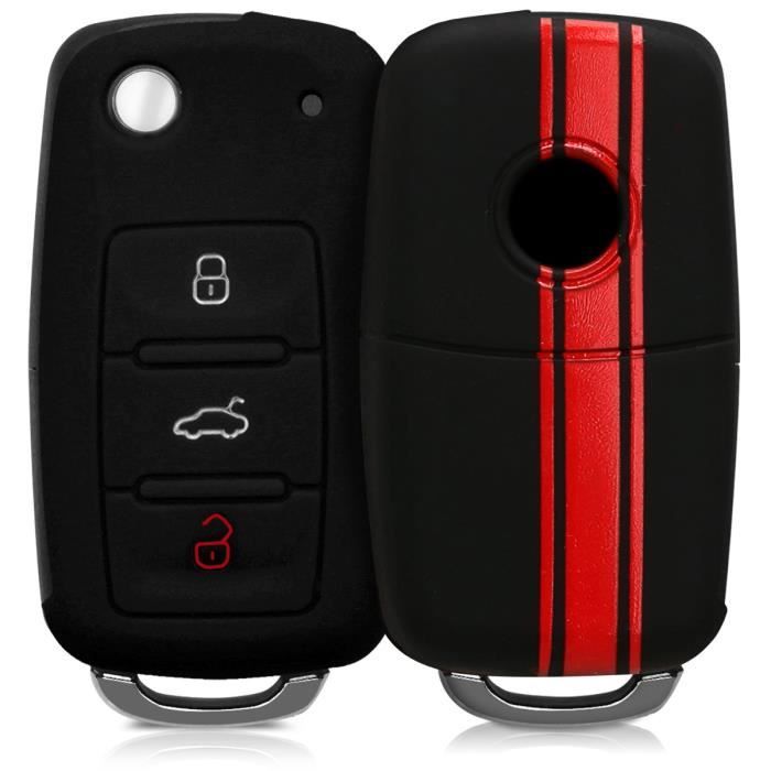 kwmobile Accessoire clé de voiture pour VW Skoda Seat - Coque pour clef de voiture VW Skoda Seat 3-Bouton en silicone rouge-noir - É