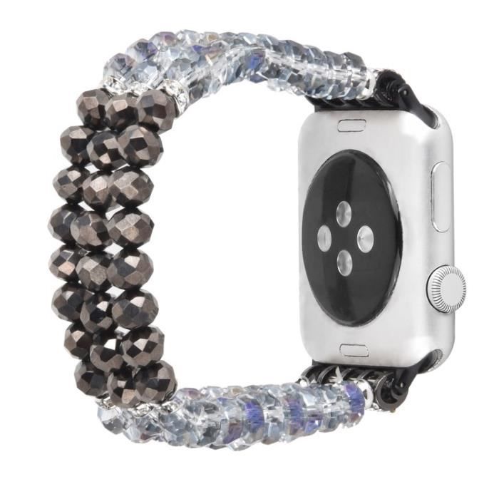 Bracelet Perles Crystal Bande Montre Pour Apple Watch Series 7 41Mmsérie 6-5-4 40Mm-Série 3-2-1 38Mm - Cristal Gris