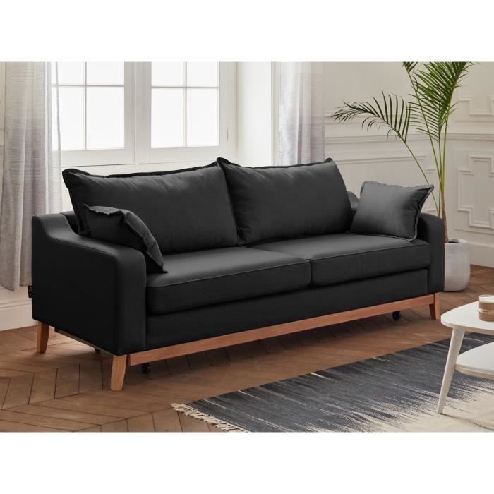 Edda - Canapé 3 places convertible - en tissu - style scandinave Couleur - Gris foncé