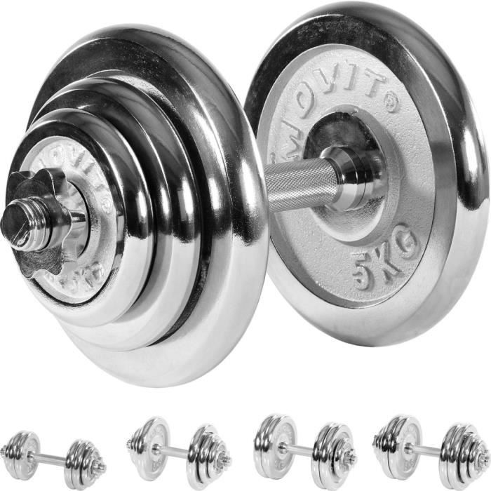 MOVIT Set d'haltères avec barre courte et poids chromés 20 kg