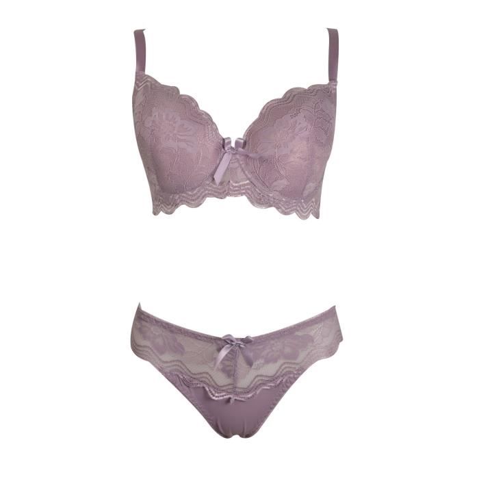 Ensemble 100D dentelle mauve soutien gorge et culotte lingerie grande taille