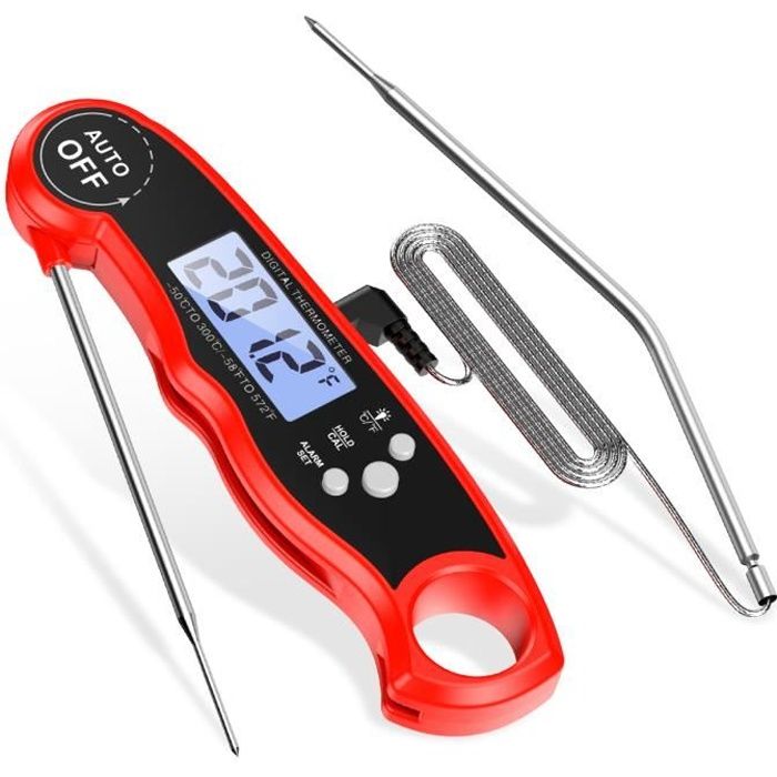Thermomètre de Cuisson,Thermomètres de Cuisine Thermomètre Numérique Digital avec Sonde Longue et LCD Ecran pour Nouriture, Viande,