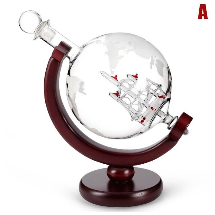 Carafe gravée Globe Design Carafe à vin de whisky 850 ml avec cadre en bois pour Home Bar