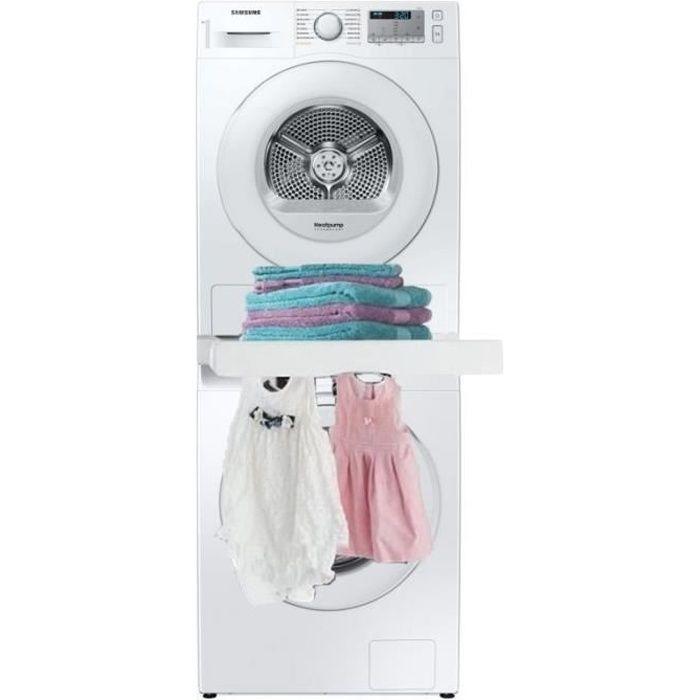 PACK SAMSUNG Lave-linge 8kg 1400trs/min + Sèche-linge pompe à chaleur 8kg + kit de superposition