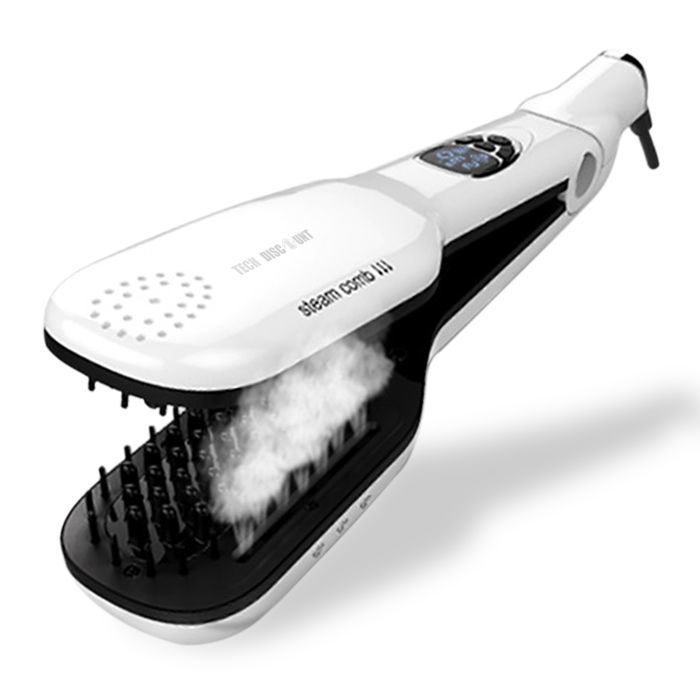 Fer à lisser vapeur professionnel peigne coiffant avec peigne intégré cheveux courts longs coiffure steam blanc électrique céramique