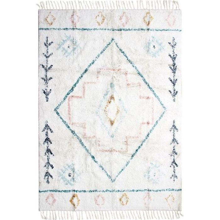 BERBERE VINTAGE - Tapis 100% coton motifs berbères effet vintage écru/multi 120x170