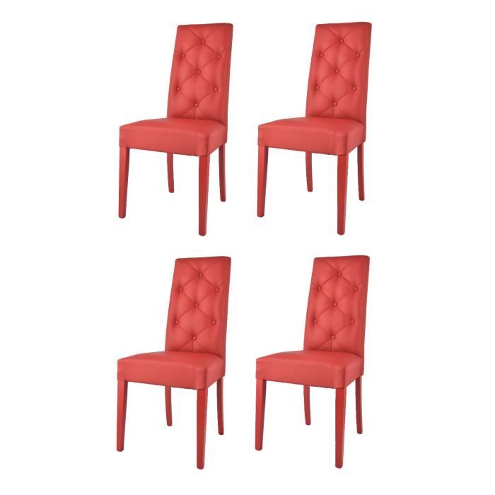 Tommychairs - Set 4 chaises cuisine CHANTAL, structure en bois de hêtre en rouge, assise et dossier en cuir artificiel rouge