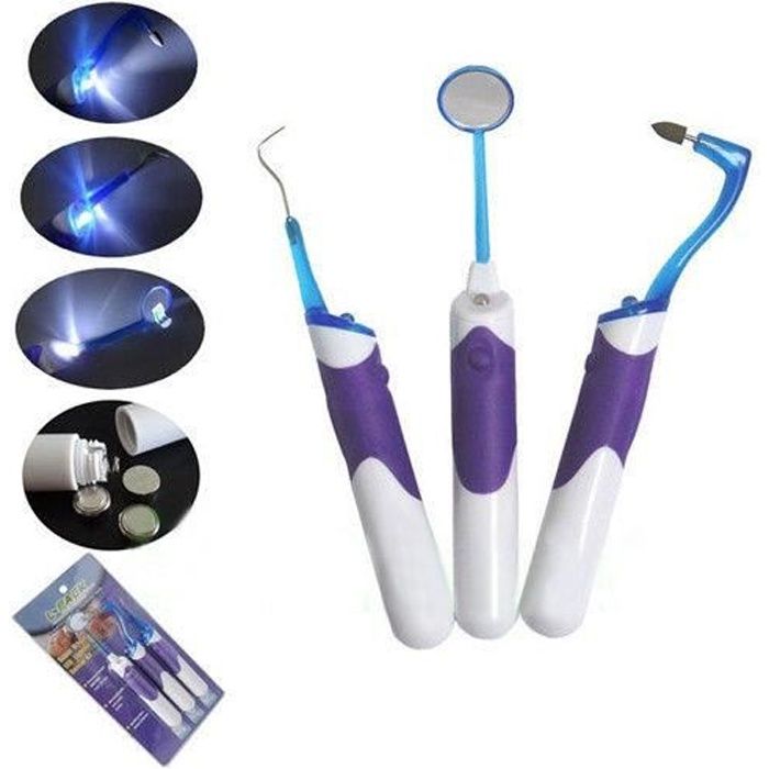 3PCS KIT Miroir dentaire avec lampe LED Lumineux crochet dentaire Orale Cure-dents Stains