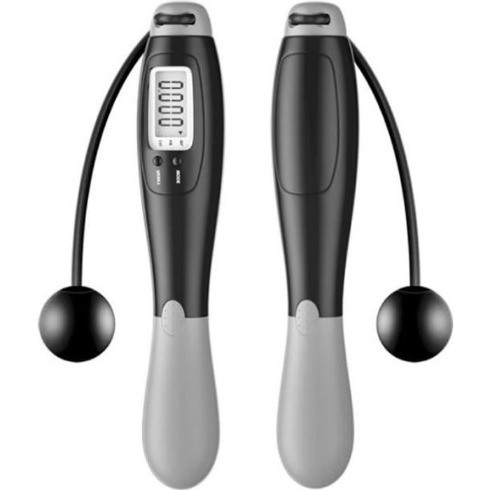 Corde à sauter électronique sans fil d'exercice de fitness professionnel - noir et gris