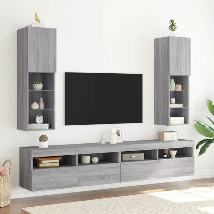 vidaXL Meubles TV avec Lumières LED 2 pcs Armoires de Télévision Murales Meubles Télé avec Rangement Salon Salle de 837026