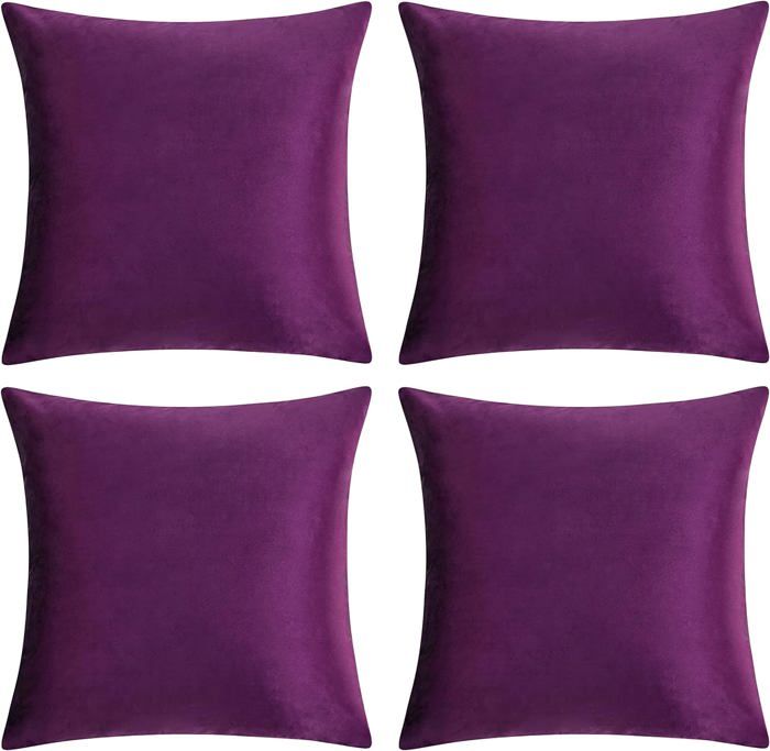 Lot de 4 Housses de Coussins en Velours Décoratif Canapé Taie doreiller Doux Decoration Maison Salon Chambre 45X45CM Voilet
