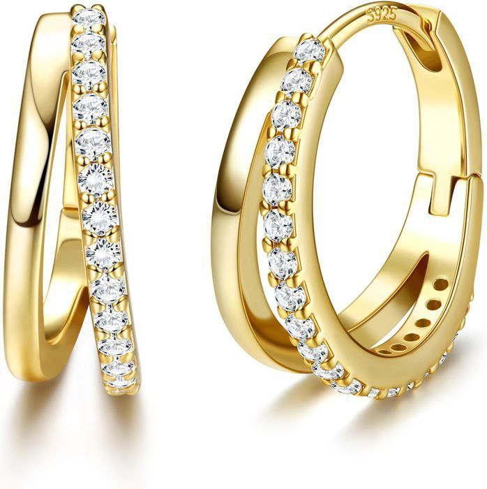 Boucles D'Oreilles Femme Dochais - Plaqué Or 14K - Argent Sterling 925 - Hypoallergénique - Diamètre 8 Mm