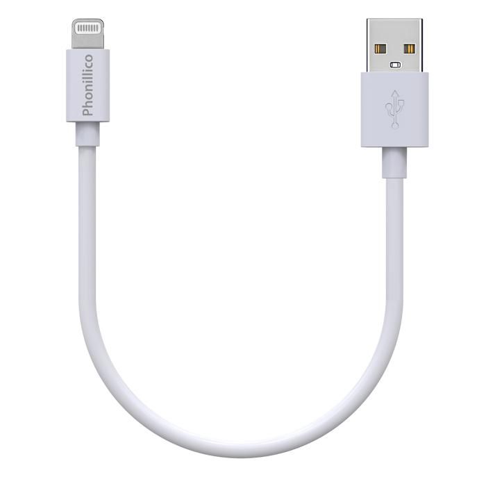 Cable 20cm USB Lightning Chargeur Blanc pour iPhone 14 / 13 / 12 / 11 / SE / X / XR / 7 / 8 / 6 / 5 / AirPods Phonillico - Téléphonie