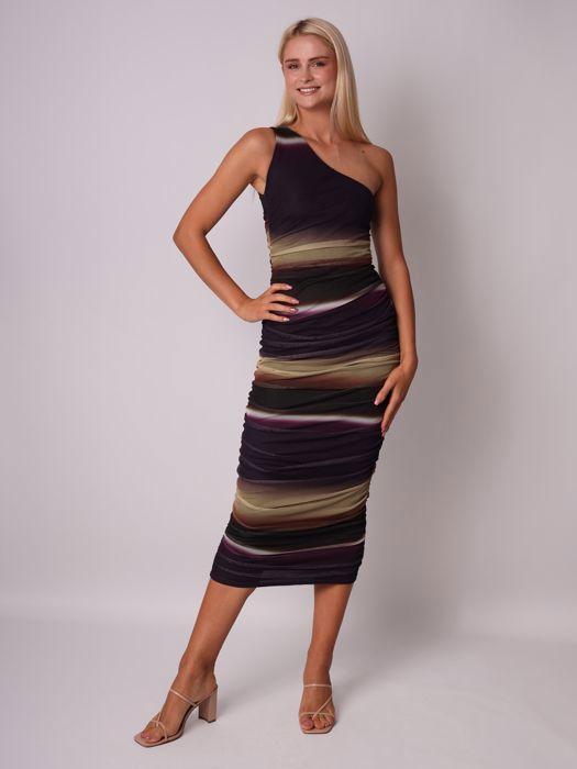 Jupe Midi Circulaire Poetry En Soie, Taille 12, Imprimé Abstrait Marron Et Beige