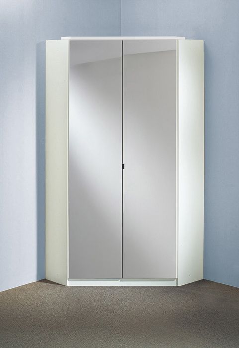 Armoire d‘angle meuble de rangement avec miroir coloris blanc cassé blanc - Longueur 95 x Hauteur 198 x Profondeur 95 cm Armoire d‘angle meuble de rangement avec miroir coloris blanc cassé blanc - Longueur 95 x Hauteur 198 x Profondeur 95 cm