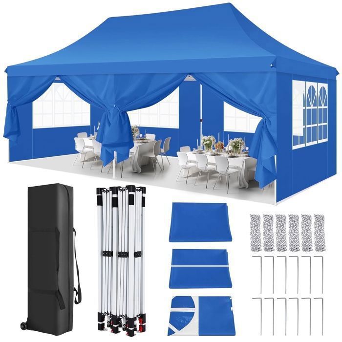 Tonnelle Outsunny 3x6m Pop-Up - Barnum Pliant Blanc - 3 Côtés Démontables - Piquets Inclus