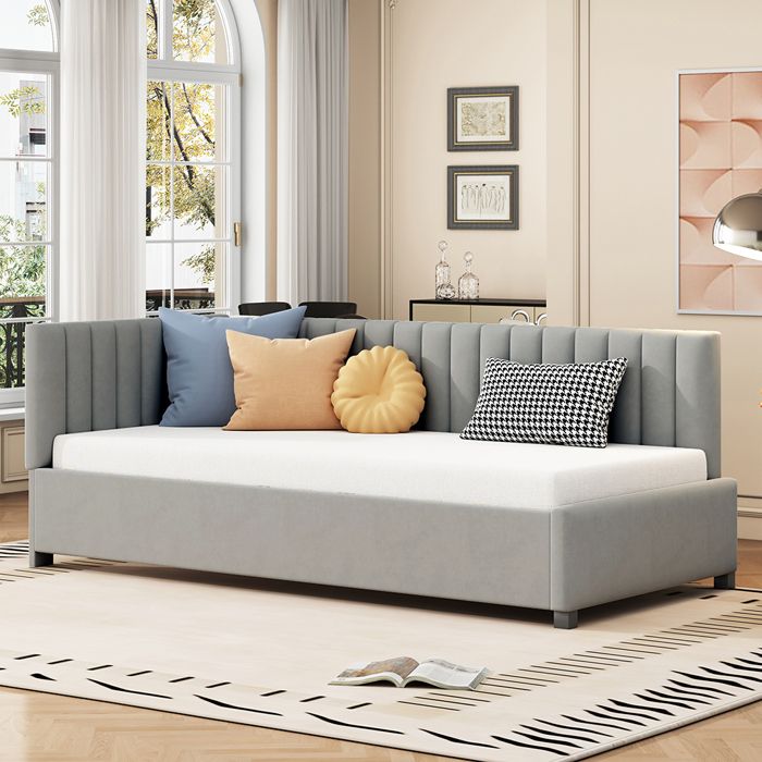 Lit adulte Lit gigogne Lit 90x200 avec sommier à lattes Canapé-lit pour le salon Tissu velours Gris Lit adulte Lit gigogne Lit 90x200 avec sommier à lattes Canapé-lit pour le salon Tissu velours Gris