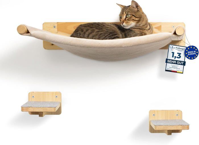 Meilleurs prix pour ® Arbre À Chat Mural Avec 2X Escaliers Pour Chats [Extra Grand Et Stable] I Hamac Pour Chats Mur 3 Pièces I Set Arbre À Chat [J296]
