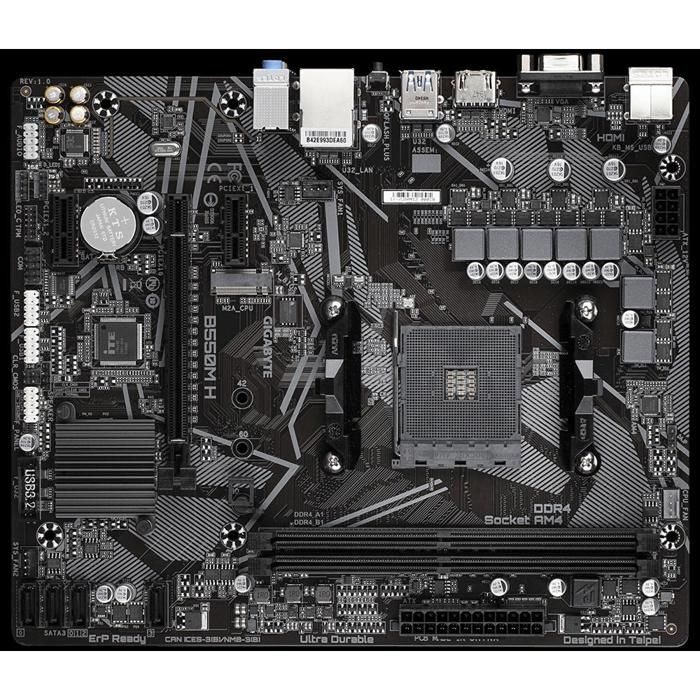 Carte mère GIGABYTE B550M H AMD B550 Socket AM4 2xDDR4 SDRAM 64GB Micro ATX - Gigabyte