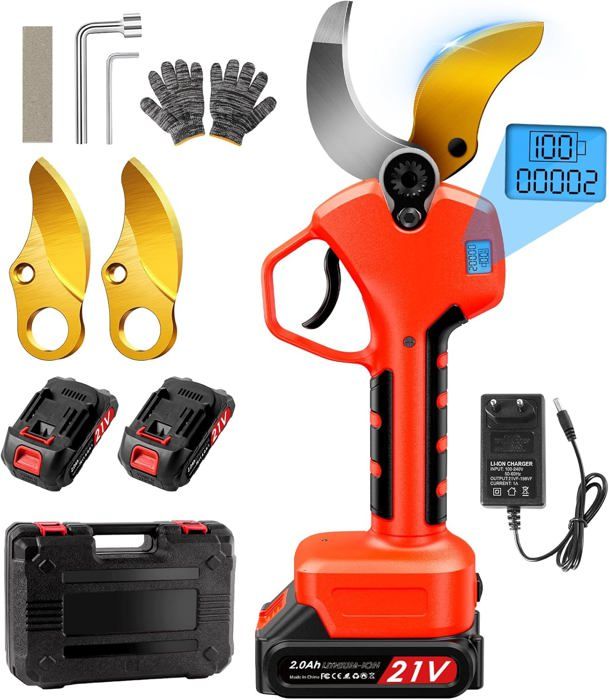 Sécateur Électrique Sans Fil 30mm - 2 Batteries 21V, écran LCD - Professionnel Pour Jardin, Arbres Fruitiers