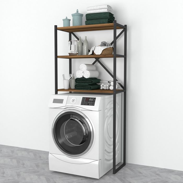 Étagère de salle de bain Askersund à 2 compartiments de rangement 160 x 66 x 34 cm effet noyer