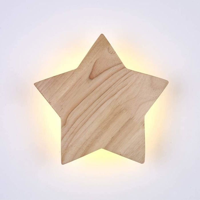 Applique Murale en Bois Étoile Lampe Moderne et Veilleuse pour Enfants